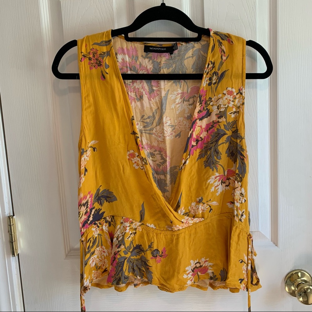 MINKPINK floral yellow tank